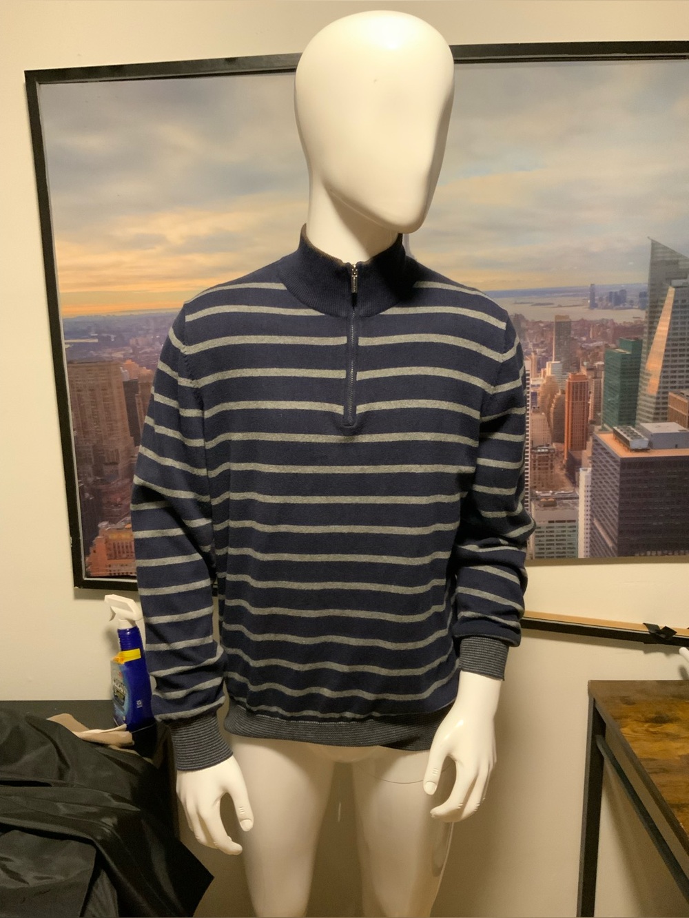 Mossimo Dutti Men's Navy & Gray Striped Half-Zip Sweater